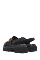 Women's Black Buckled Strappy Thick Soled Leather Sandals | Derimod Women's Black Buckled Strappy Thick Soled Leather Sandals | Derimod