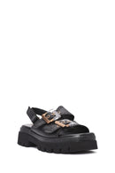 Women's Black Buckled Strappy Thick Soled Leather Sandals | Derimod Women's Black Buckled Strappy Thick Soled Leather Sandals | Derimod