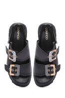 Women's Black Buckled Strappy Thick Soled Leather Sandals | Derimod Women's Black Buckled Strappy Thick Soled Leather Sandals | Derimod