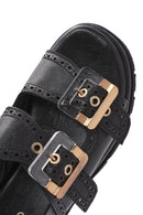 Women's Black Buckled Strappy Thick Soled Leather Sandals | Derimod Women's Black Buckled Strappy Thick Soled Leather Sandals | Derimod