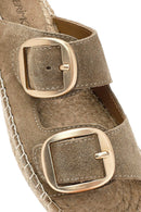 Women's Brown Buckled Suede Leather Espadrille Slippers | Derimod Women's Brown Buckled Suede Leather Espadrille Slippers | Derimod