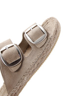 Women's Brown Buckled Suede Leather Espadrille Slippers | Derimod Women's Brown Buckled Suede Leather Espadrille Slippers | Derimod