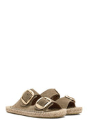 Women's Brown Buckled Suede Leather Espadrille Slippers | Derimod Women's Brown Buckled Suede Leather Espadrille Slippers | Derimod