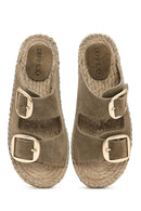 Women's Brown Buckled Suede Leather Espadrille Slippers | Derimod Women's Brown Buckled Suede Leather Espadrille Slippers | Derimod