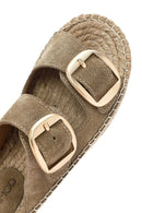 Women's Brown Buckled Suede Leather Espadrille Slippers | Derimod Women's Brown Buckled Suede Leather Espadrille Slippers | Derimod
