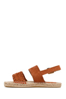 Woman Orange Woven Detail Suede Leather Espadrille Sandal | Derimod Woman Orange Woven Detail Suede Leather Espadrille Sandal | Derimod
