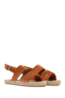 Woman Orange Woven Detail Suede Leather Espadrille Sandal | Derimod Woman Orange Woven Detail Suede Leather Espadrille Sandal | Derimod