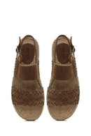 Woman Mink Knit-Detail Suede Leather Espadrille Sandals | Derimod Woman Mink Knit-Detail Suede Leather Espadrille Sandals | Derimod