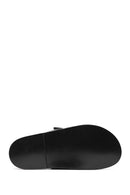 Women's Black Striped Patterned Leather Slippers | Derimod Women's Black Striped Patterned Leather Slippers | Derimod