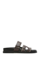 Women's Brown Striped Patterned Leather Slippers | Derimod Women's Brown Striped Patterned Leather Slippers | Derimod