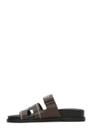 Women's Brown Striped Patterned Leather Slippers | Derimod Women's Brown Striped Patterned Leather Slippers | Derimod