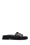Women's Black Buckle Leather Slippers | Derimod Women's Black Buckle Leather Slippers | Derimod