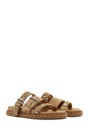 Women's Brown Buckled Strap Suede Leather Slippers | Derimod Women's Brown Buckled Strap Suede Leather Slippers | Derimod