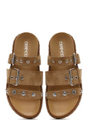Women's Brown Buckled Strap Suede Leather Slippers | Derimod Women's Brown Buckled Strap Suede Leather Slippers | Derimod