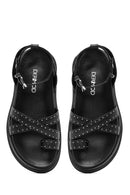 Women's Black Leather Sandals with Metal Buckle Ankle Detail | Derimod Women's Black Leather Sandals with Metal Buckle Ankle Detail | Derimod