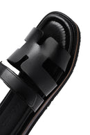 Women's Black Leather Slippers | Derimod Women's Black Leather Slippers | Derimod