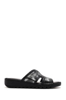 Women's Black Leather Comfort Slippers | Derimod Women's Black Leather Comfort Slippers | Derimod