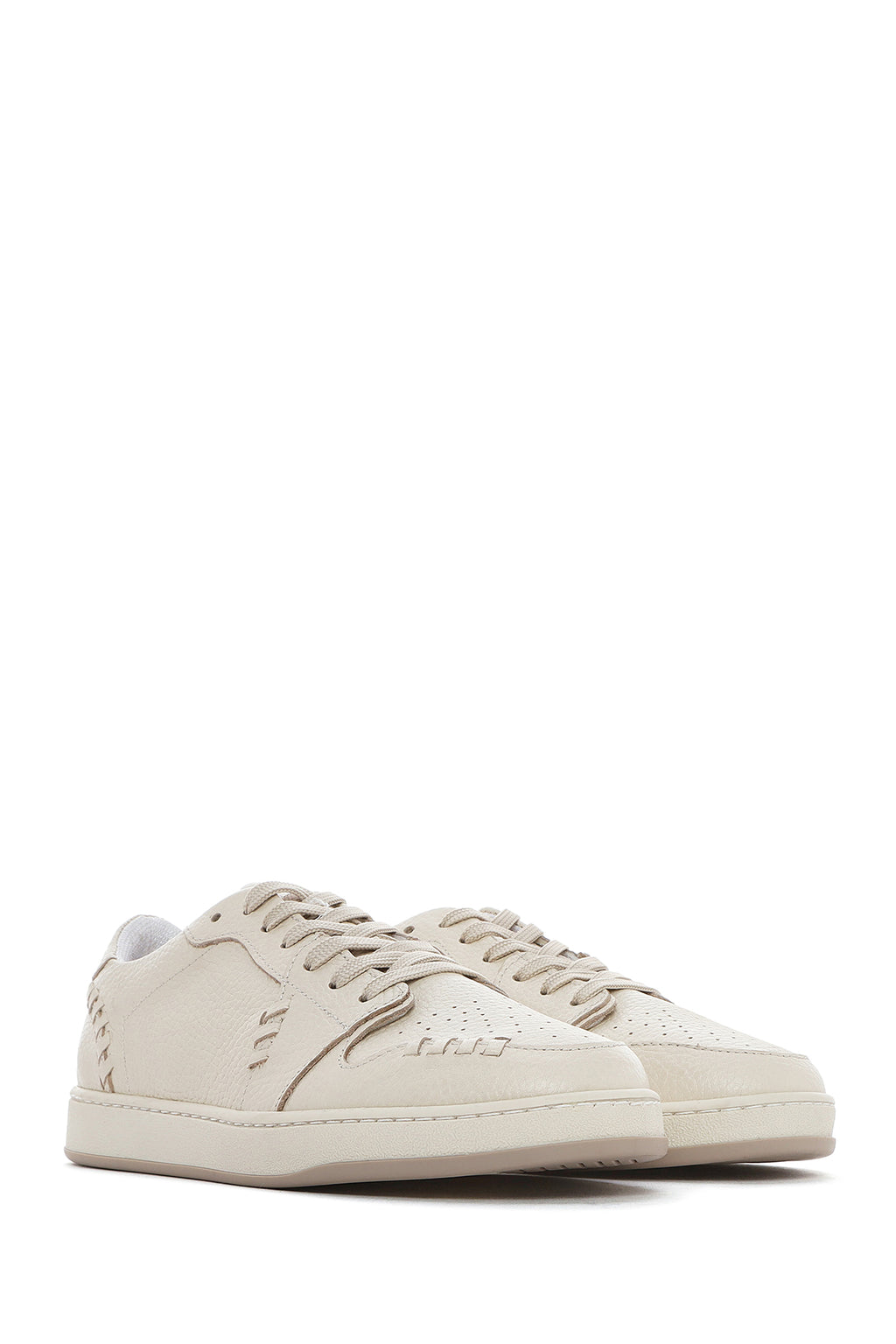 Kadın Krem Bağcıklı Deri Sneaker