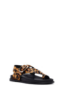 Women's Leopard Flip-Flop Leather Sandals | Derimod Women's Leopard Flip-Flop Leather Sandals | Derimod