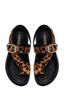 Women's Leopard Flip-Flop Leather Sandals | Derimod Women's Leopard Flip-Flop Leather Sandals | Derimod
