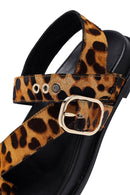 Women's Leopard Flip-Flop Leather Sandals | Derimod Women's Leopard Flip-Flop Leather Sandals | Derimod