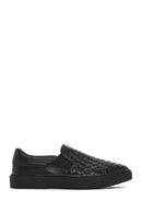 Men's Black Knitted Leather Loafer | Derimod Men's Black Knitted Leather Loafer | Derimod