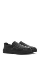 Men's Black Knitted Leather Loafer | Derimod Men's Black Knitted Leather Loafer | Derimod