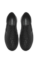 Men's Black Knitted Leather Loafer | Derimod Men's Black Knitted Leather Loafer | Derimod