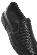 Men's Black Knitted Leather Loafer | Derimod Men's Black Knitted Leather Loafer | Derimod