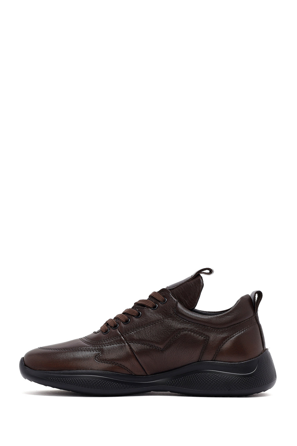 Erkek Kahverengi Bağcıklı Deri Sneaker