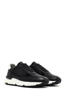 Men's Black Lace-up Thick-Sole Leather Sneaker | Derimod Men's Black Lace-up Thick-Sole Leather Sneaker | Derimod