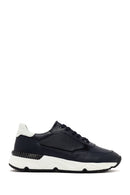 Men's Navy Blue Lace-up Thick-Sole Leather Sneaker | Derimod Men's Navy Blue Lace-up Thick-Sole Leather Sneaker | Derimod