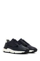 Men's Navy Blue Lace-up Thick-Sole Leather Sneaker | Derimod Men's Navy Blue Lace-up Thick-Sole Leather Sneaker | Derimod