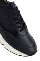 Men's Navy Blue Lace-up Thick-Sole Leather Sneaker | Derimod Men's Navy Blue Lace-up Thick-Sole Leather Sneaker | Derimod