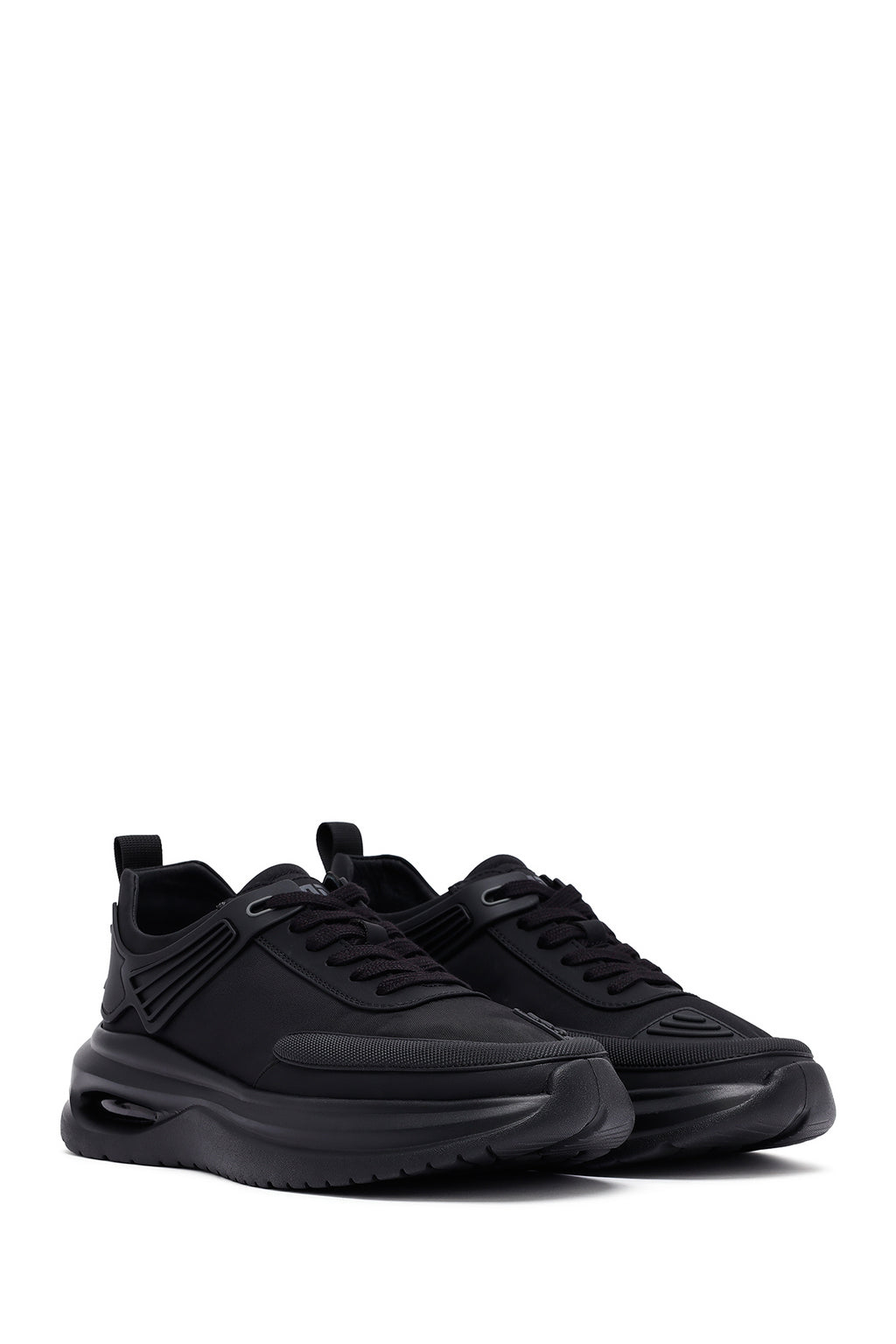 Erkek Siyah Bağcıklı Kalın Tabanlı Kumaş Sneaker
