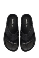 Men's Black Leather Slippers | Derimod Men's Black Leather Slippers | Derimod