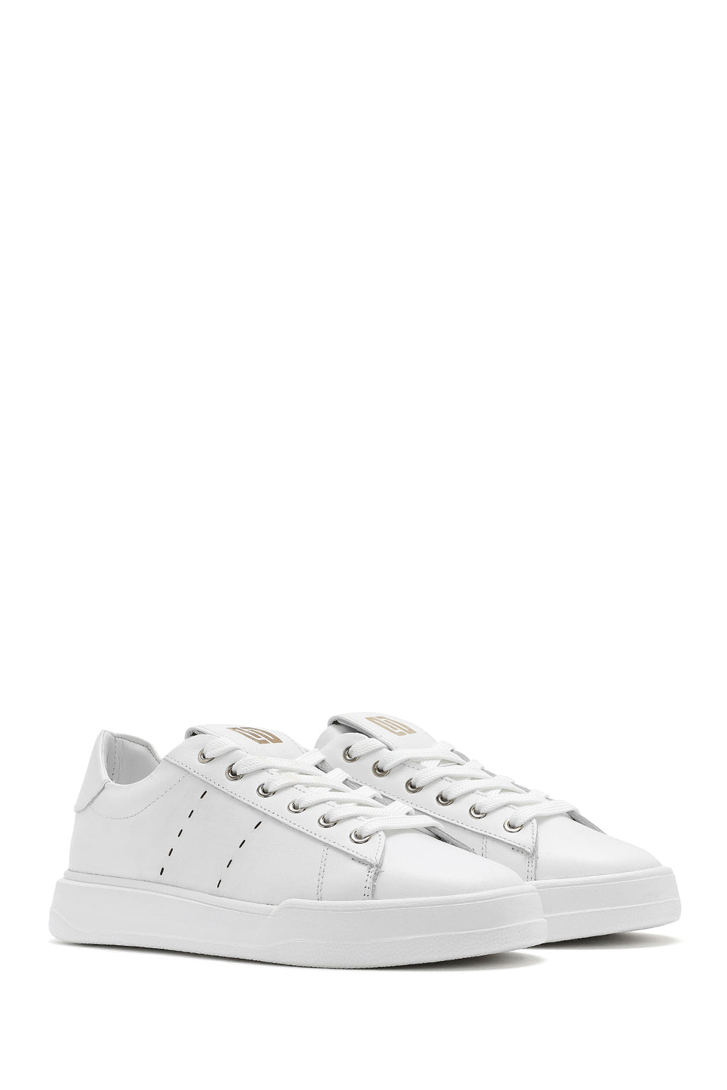 Erkek Beyaz Bağcıklı Deri Sneaker