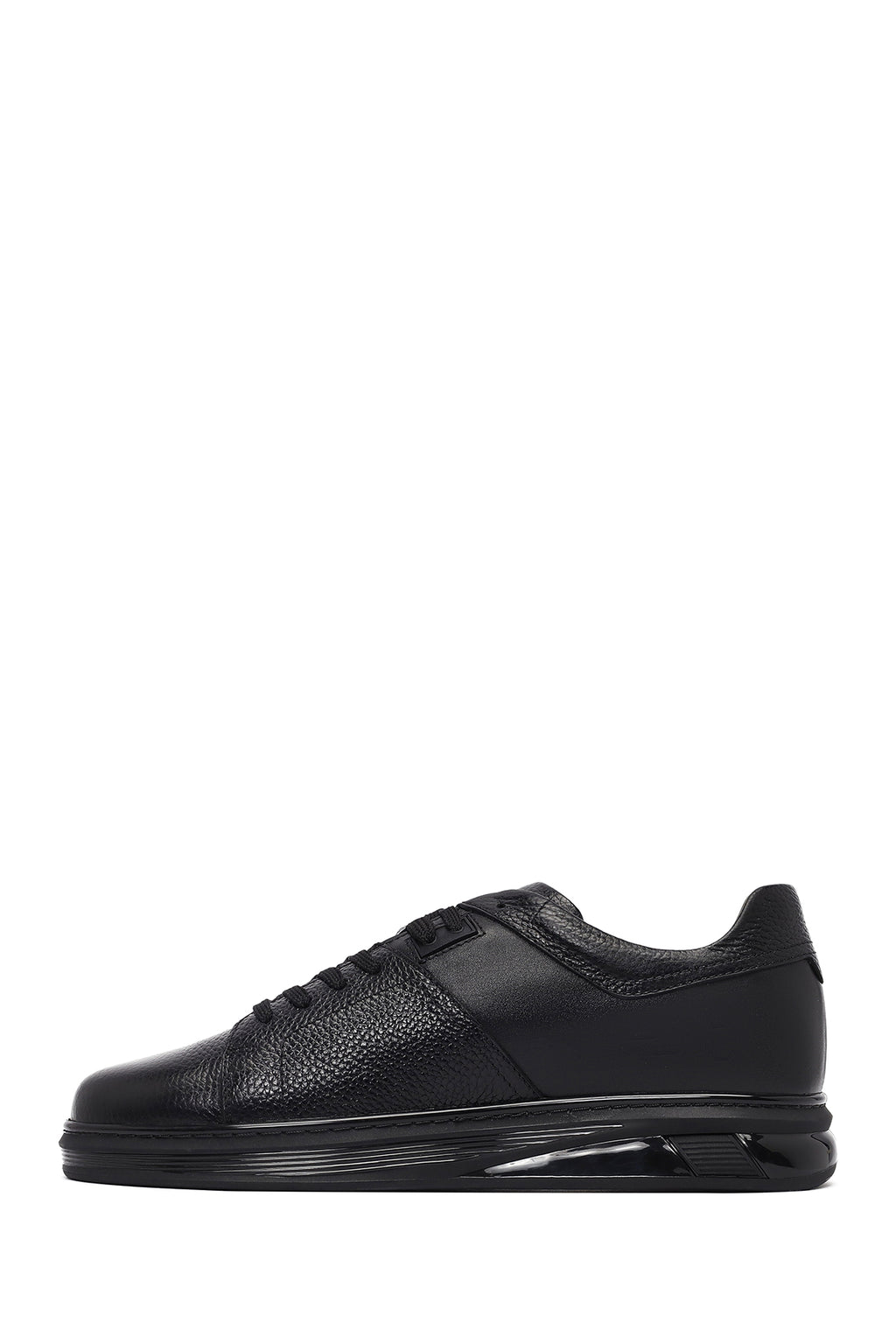 Erkek Siyah Bağcıklı Deri Sneaker