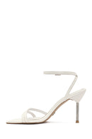 Women's White Ankle Buckle Stoned Thin Heel Patent Leather Sandals | Derimod Women's White Ankle Buckle Stoned Thin Heel Patent Leather Sandals | Derimod