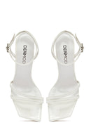 Women's White Ankle Buckle Stoned Thin Heel Patent Leather Sandals | Derimod Women's White Ankle Buckle Stoned Thin Heel Patent Leather Sandals | Derimod