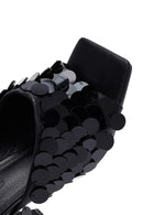 Women's Black Sequined Thin Heeled Slippers | Derimod Women's Black Sequined Thin Heeled Slippers | Derimod