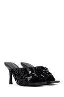 Women's Black Sequined Thin Heeled Slippers | Derimod Women's Black Sequined Thin Heeled Slippers | Derimod