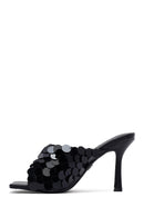 Women's Black Sequined Thin Heeled Slippers | Derimod Women's Black Sequined Thin Heeled Slippers | Derimod