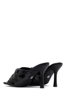 Women's Black Sequined Thin Heeled Slippers | Derimod Women's Black Sequined Thin Heeled Slippers | Derimod