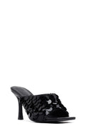 Women's Black Sequined Thin Heeled Slippers | Derimod Women's Black Sequined Thin Heeled Slippers | Derimod