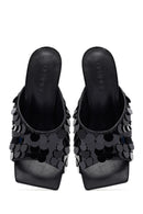 Women's Black Sequined Thin Heeled Slippers | Derimod Women's Black Sequined Thin Heeled Slippers | Derimod