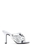 Women's Silver Sequined Thin Heeled Slippers | Derimod Women's Silver Sequined Thin Heeled Slippers | Derimod