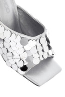 Women's Silver Sequined Thin Heeled Slippers | Derimod Women's Silver Sequined Thin Heeled Slippers | Derimod