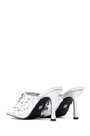 Women's Silver Sequined Thin Heeled Slippers | Derimod Women's Silver Sequined Thin Heeled Slippers | Derimod