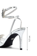Women's Silver Ankle Buckle Stoned Thin Heel Sandals | Derimod Women's Silver Ankle Buckle Stoned Thin Heel Sandals | Derimod